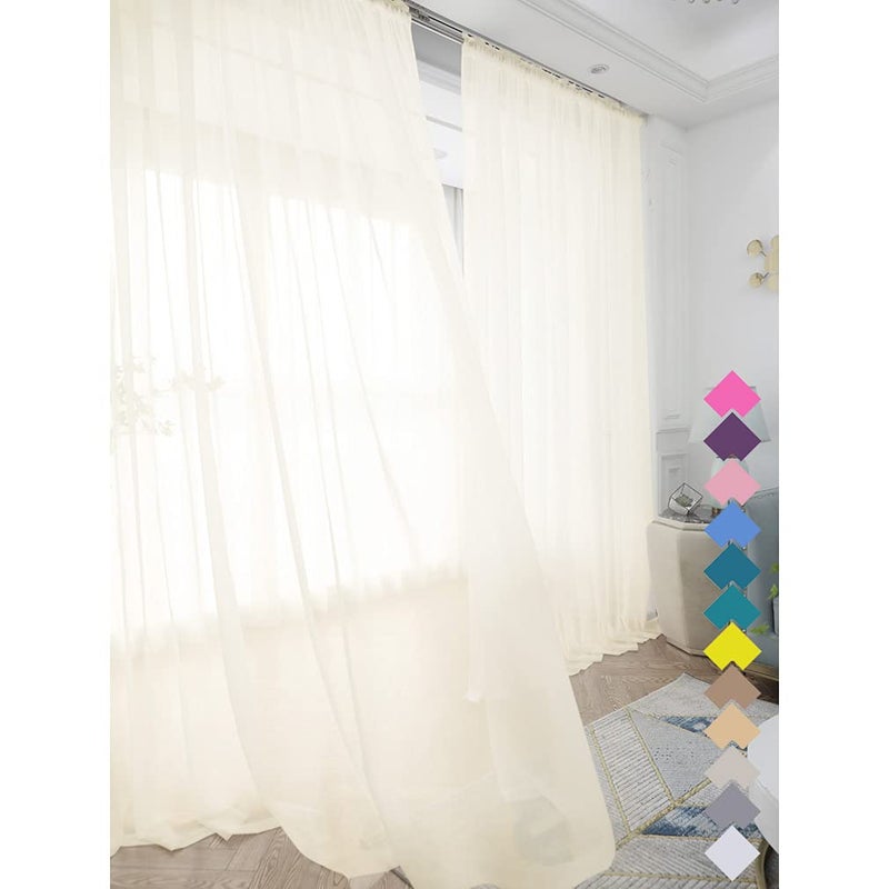 L&TEC Window Ivory Sheer Curtains 90 Inches Long 2 Panels Sheer Curtain Basic Rod Pocket Panel for Bedroom Children Living Room Yard Kitchen