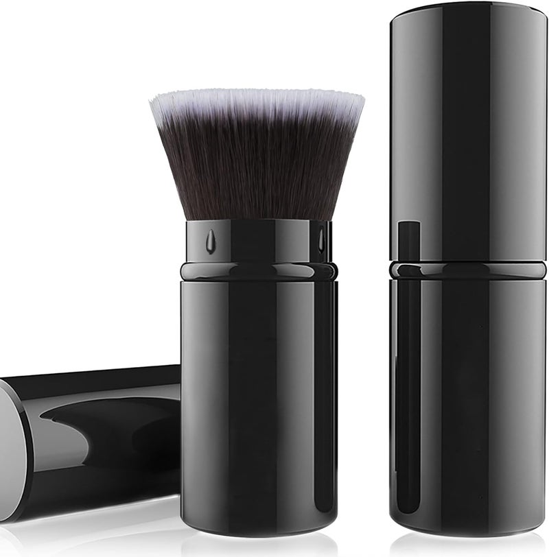 Falliny Retractable Makeup Brushes Travel Kabuki Powder Foundation Brush Portable Face Liquid Foundation Sunscreen Brush with Cover for Blending Liquid BronzerCream or Flawless Powder Cosmetics