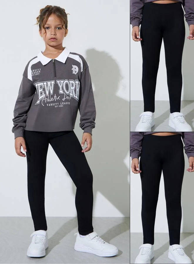 ستايلي Pack of 2 - Teen Girls Black Full-Length Leggings