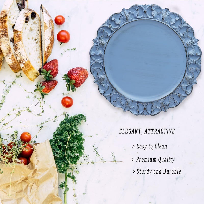 Leemxiiny 13" Antique Blue Charger Plates, Set of 6 Plastic Textured Chargers for Dinner Plates with Embossed Rim, Table DÃ©cor, Party, Wedding, Holiday - Image 3