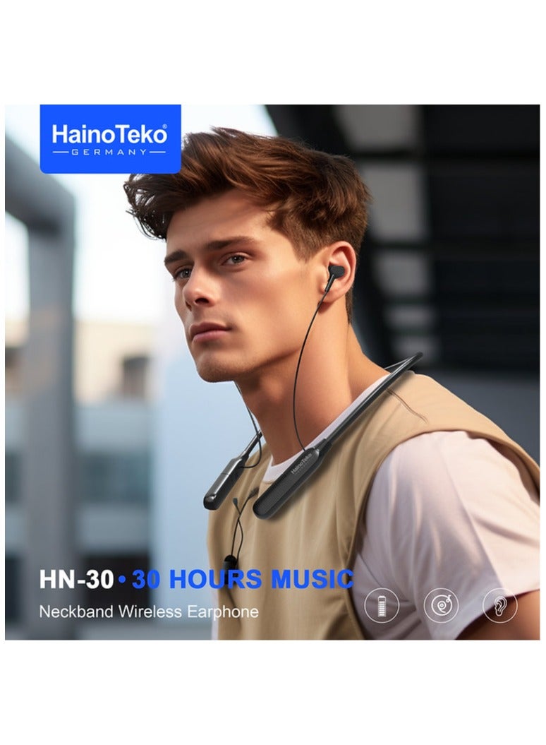 Haino Teko Germany HN-30 Neckband Wireless Earphone | 30 Hours Playtime | Hi-Res Audio | Bluetooth 5.0 | Black - Image 3