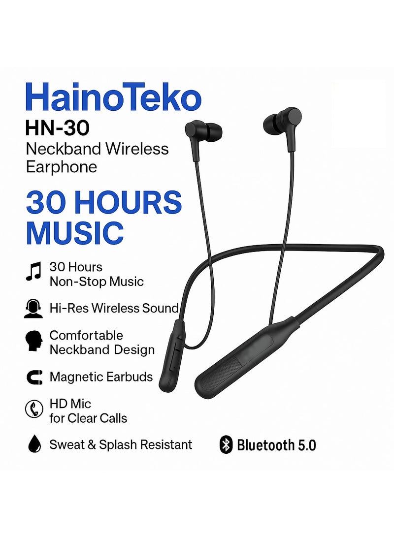 Haino Teko Germany HN-30 Neckband Wireless Earphone | 30 Hours Playtime | Hi-Res Audio | Bluetooth 5.0 | Black - Image 4