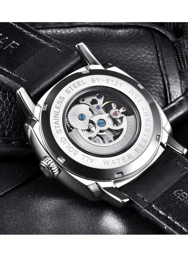 Watches for Men Luxury Leather Luminous Water Resistant Automatic Mechanical Wristwatch