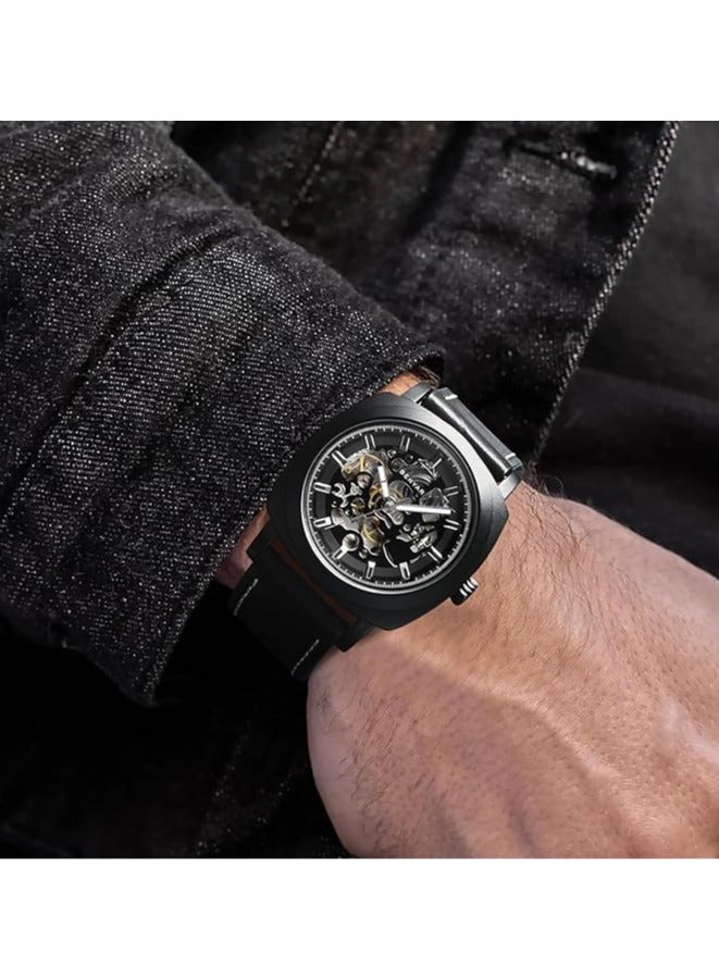 Watches for Men Luxury Leather Luminous Water Resistant Automatic Mechanical Wristwatch