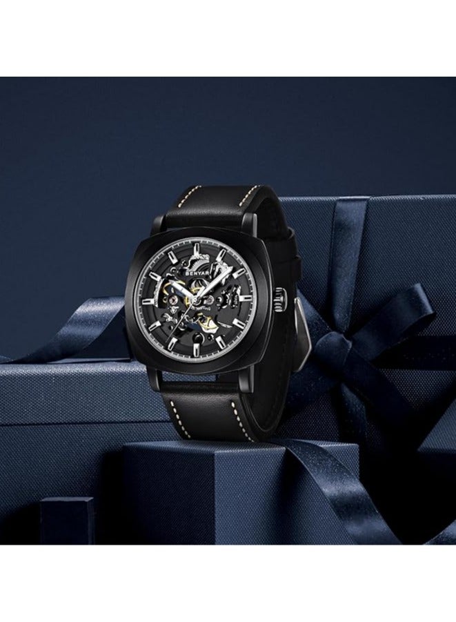 Watches for Men Luxury Leather Luminous Water Resistant Automatic Mechanical Wristwatch