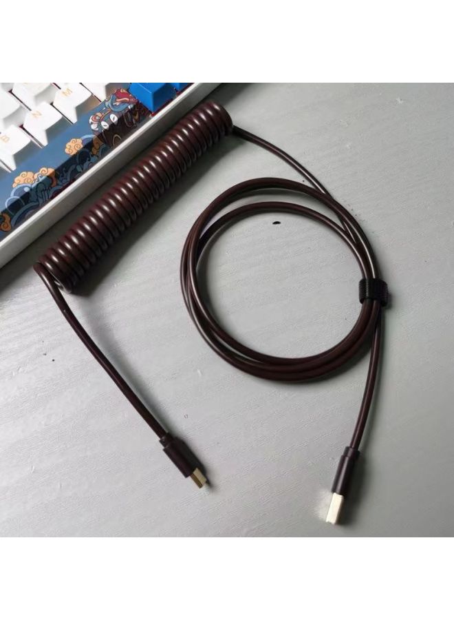 Customized Aviation Plug Line Mechanical Keyboard Data Cable Extension Fixed Rod Counterweight Rod Spring Typec Spiral USB-Color:Brown-high-end Metal One-piece - Image 1