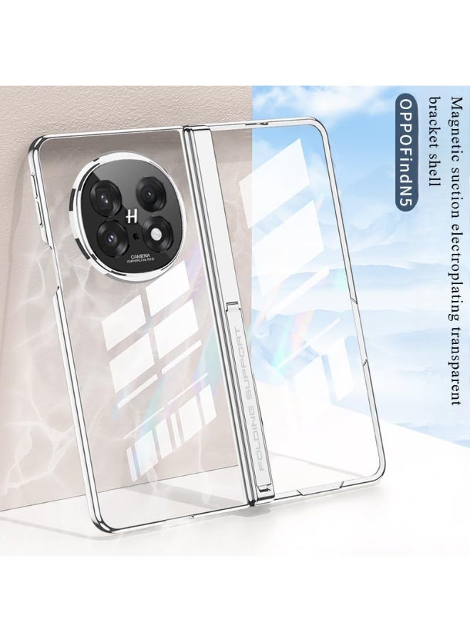 Transparency Magnetic Case Compatible with OPPO Find N5 Cover with High-definition Tempered Film and Invisible Bracket, Electroplating Transparent Bracket Shell - Image 2