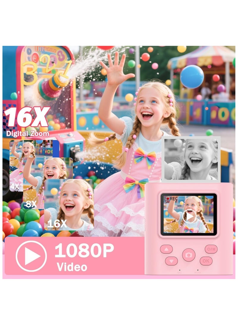 Hicomony Instant Print Camera for Kids,Instant Camera for Girls Boys,Kids Camera Toys for Toddler 1080P HD Selfie Digital Camera with Print Paper & 32G Card,Birthday Gifts for Age 3-12 Years Old Pink - Image 5