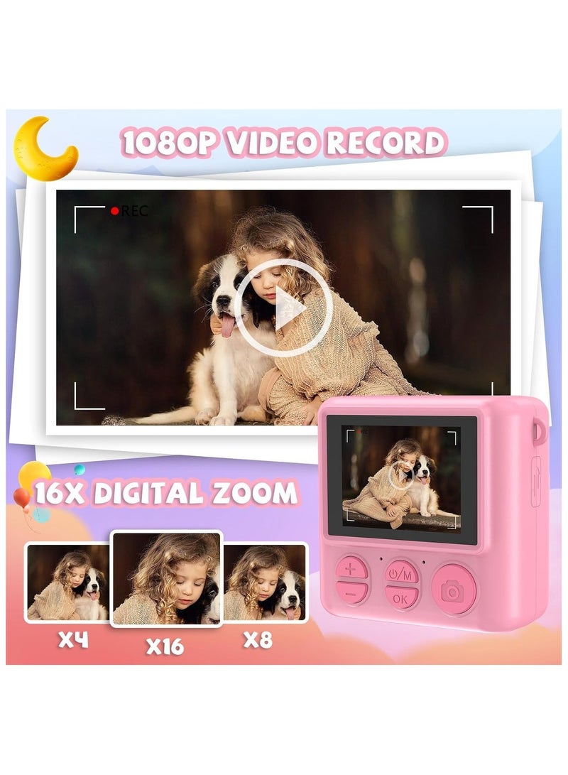 Hicomony Instant Print Camera for Kids,Instant Camera for Girls Boys,Kids Camera Toys for Toddler 1080P HD Selfie Digital Camera with Print Paper & 32G Card,Birthday Gifts for Age 3-12 Years Old Pink - Image 3