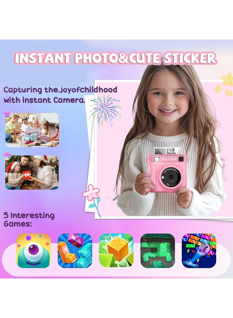Hicomony Instant Print Camera for Kids,Instant Camera for Girls Boys,Kids Camera Toys for Toddler 1080P HD Selfie Digital Camera with Print Paper & 32G Card,Birthday Gifts for Age 3-12 Years Old Pink - Image 2