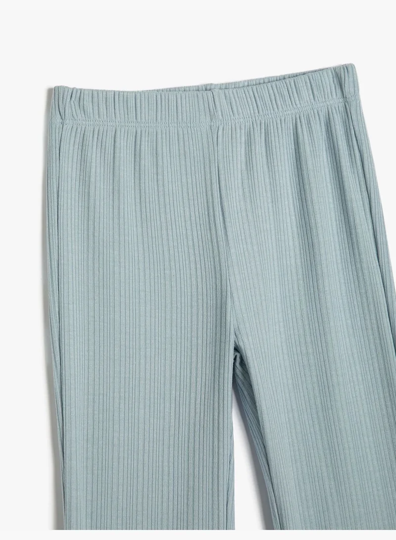 KOTON Flare Trousers Relax Cut Elastic Waistband Textured
