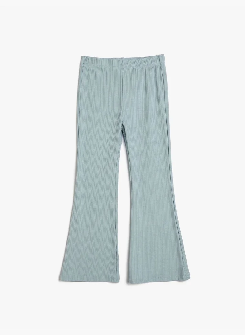 KOTON Flare Trousers Relax Cut Elastic Waistband Textured