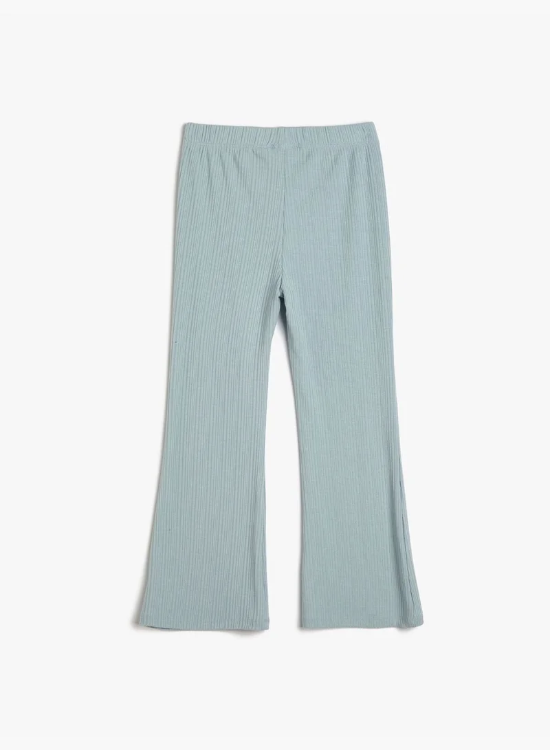 KOTON Flare Trousers Relax Cut Elastic Waistband Textured
