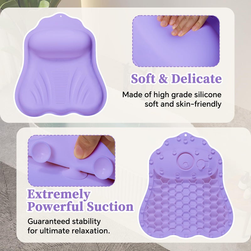 Jalopink Luxury Silicone Bath Pillow for Tub, New Cloud-Soft 4D Air-Cushion Bathtub Pillow for Head and Neck & Back Support, Strong Suction Cups, Waterproof Quick-Dry Bathtub Headrest (Purple) - Image 3