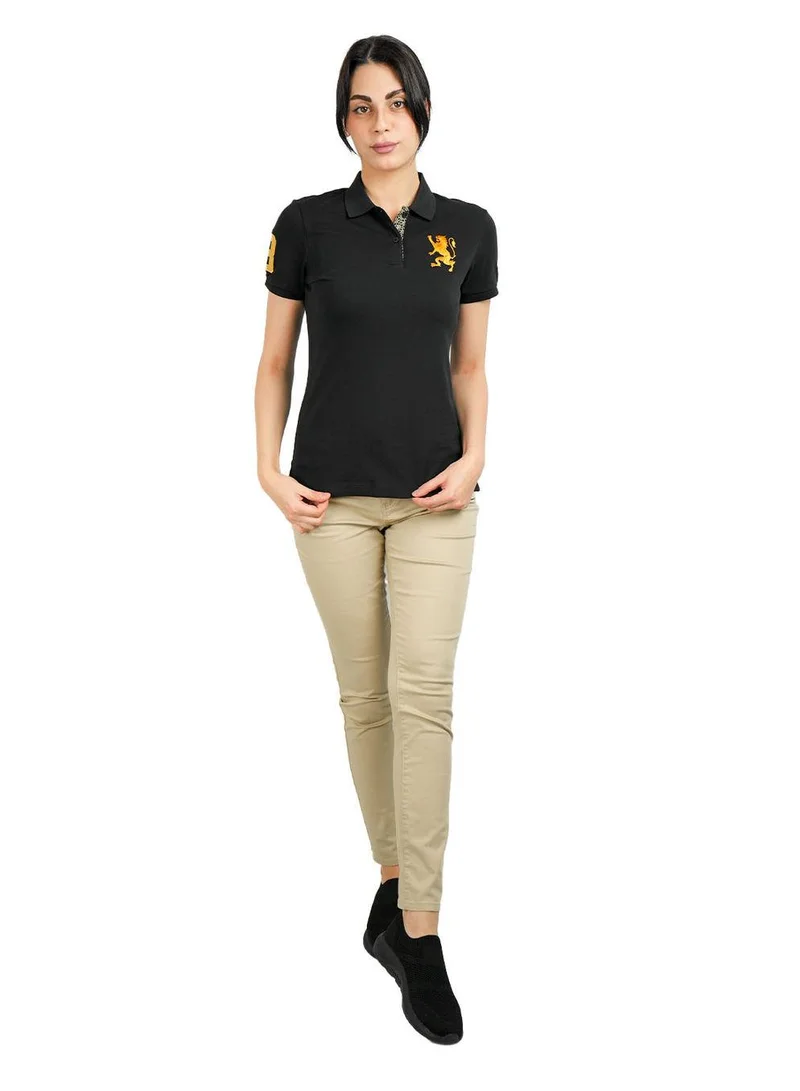 GIORDANO Women's Cotton Lycra 3D Lion Embroidery Polo