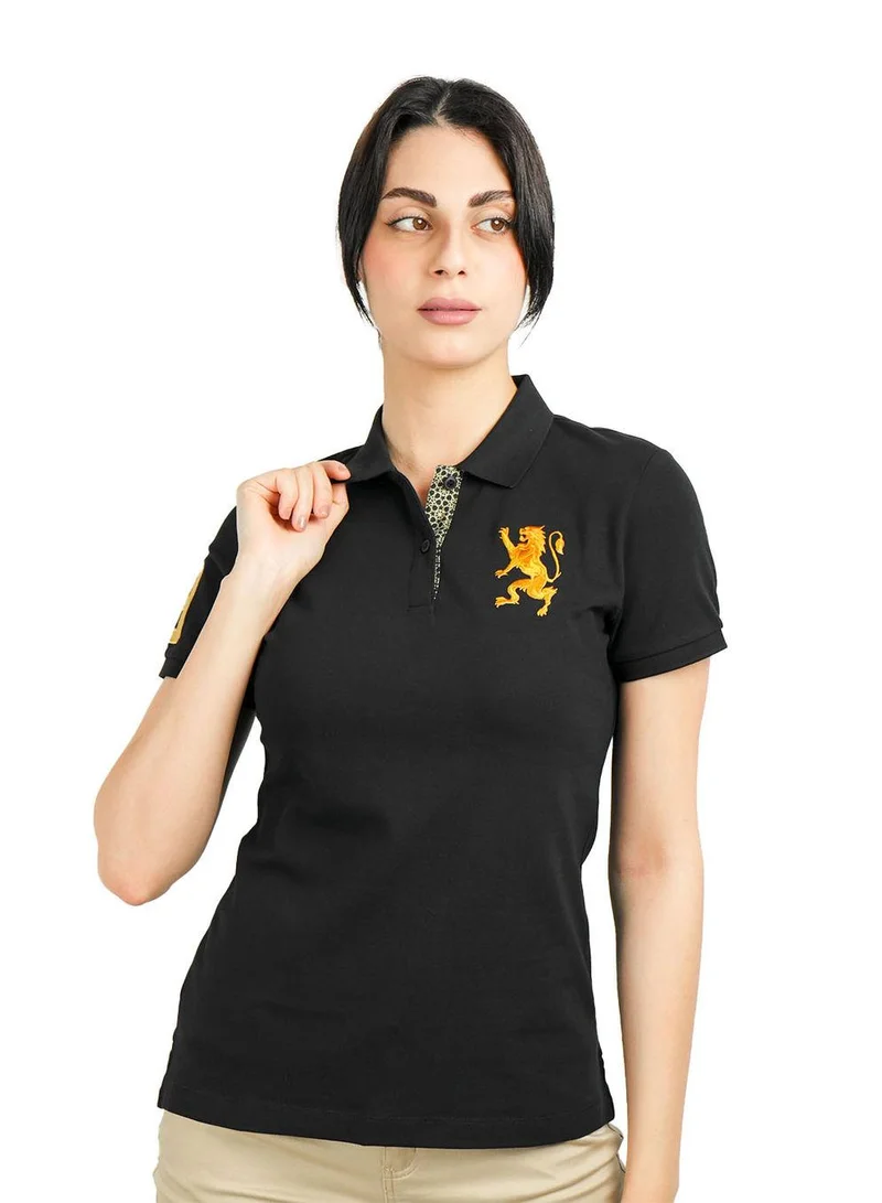 GIORDANO Women's Cotton Lycra 3D Lion Embroidery Polo
