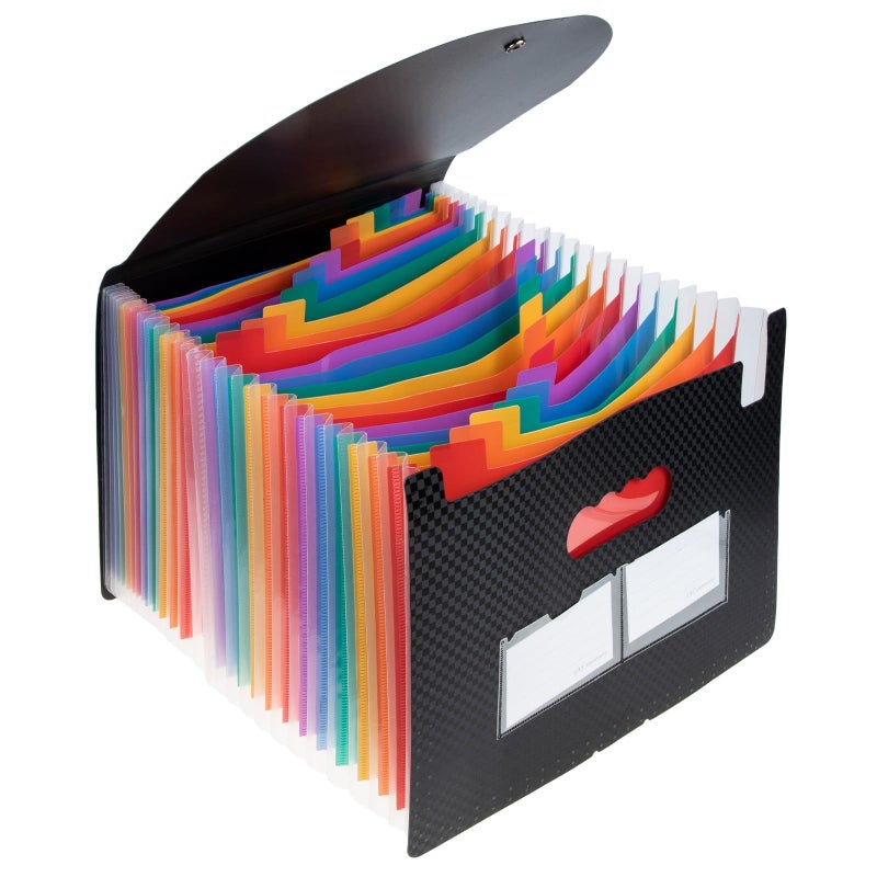 Accordion File Folder 25 Pocket A4 Expanding Organizer Black Plaid - Image 2