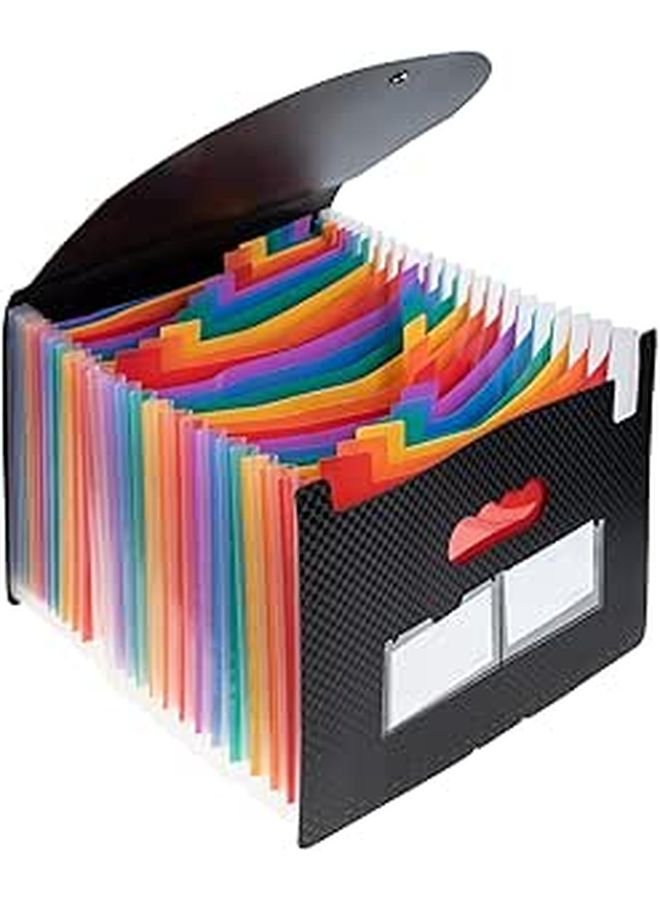 Accordion File Folder 25 Pocket A4 Expanding Organizer Black Plaid - Image 1