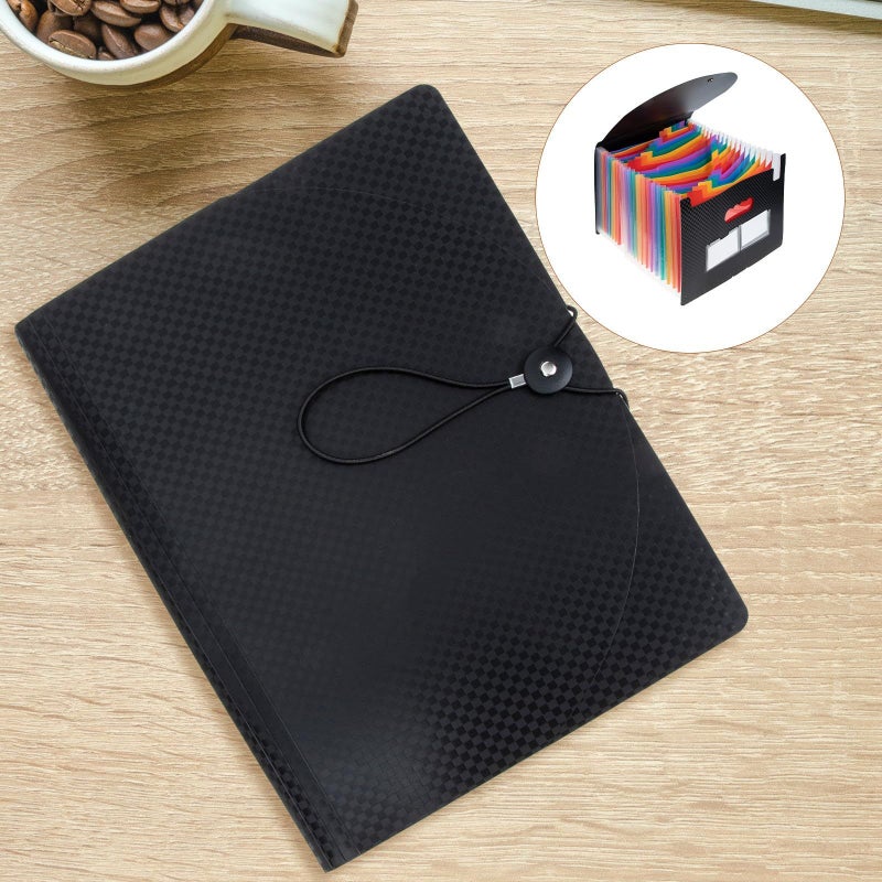 Accordion File Folder 25 Pocket A4 Expanding Organizer Black Plaid - Image 4