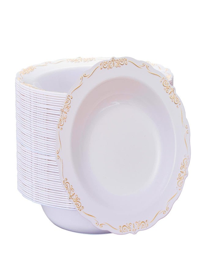 N9R 30PCS Disposable Soup Bowls with Gold Relief, 12 Oz Fancy Plastic Soup Bowls for Holidays, Parties, Weddings, Catering and Everyday Use - Image 1