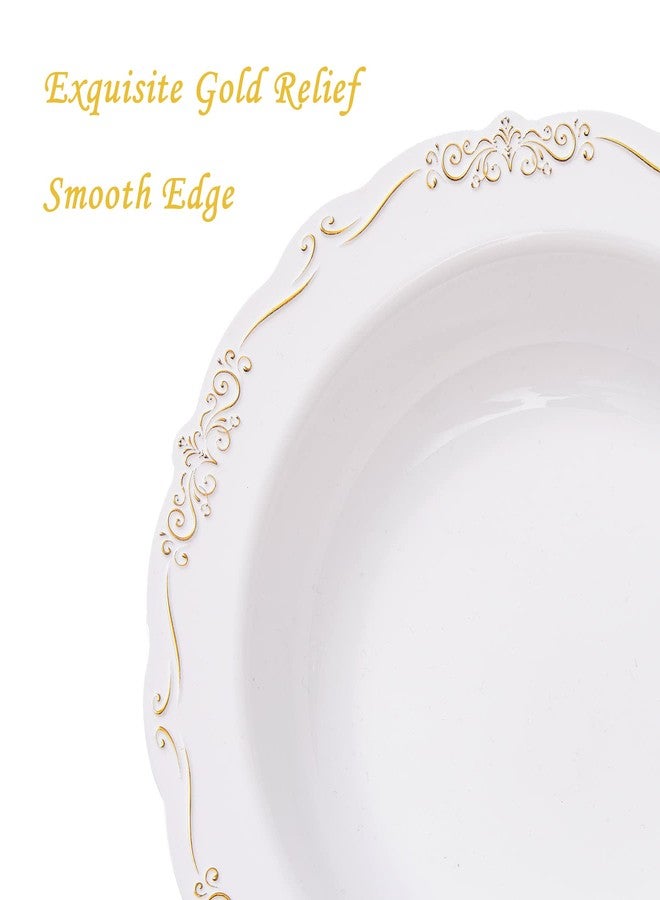 N9R 30PCS Disposable Soup Bowls with Gold Relief, 12 Oz Fancy Plastic Soup Bowls for Holidays, Parties, Weddings, Catering and Everyday Use - Image 2