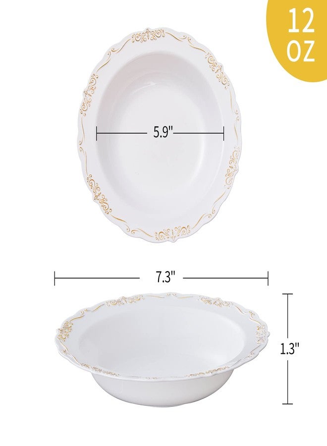 N9R 30PCS Disposable Soup Bowls with Gold Relief, 12 Oz Fancy Plastic Soup Bowls for Holidays, Parties, Weddings, Catering and Everyday Use - Image 3