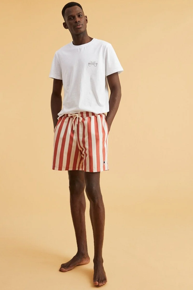 Faguo Mimizan Ecru & Terracota Stripes Swim Shorts