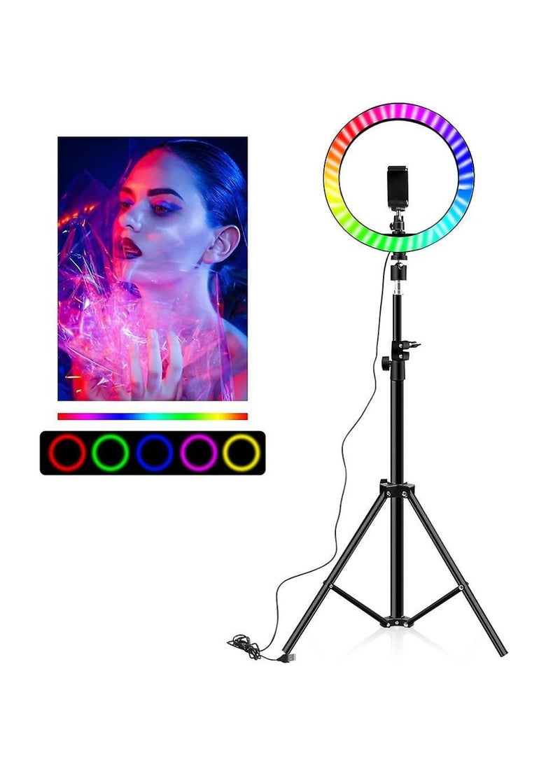 Digi Core ضوء حلقة RGB 16 بوصة مع حامل ثلاثي القوائم بارتفاع 2.1 متر ضوء سيلفي RGB وحامل هاتف 360 درجة للبث المباشر على يوتيوب وإنستجرام وتيك توك  - Image 2