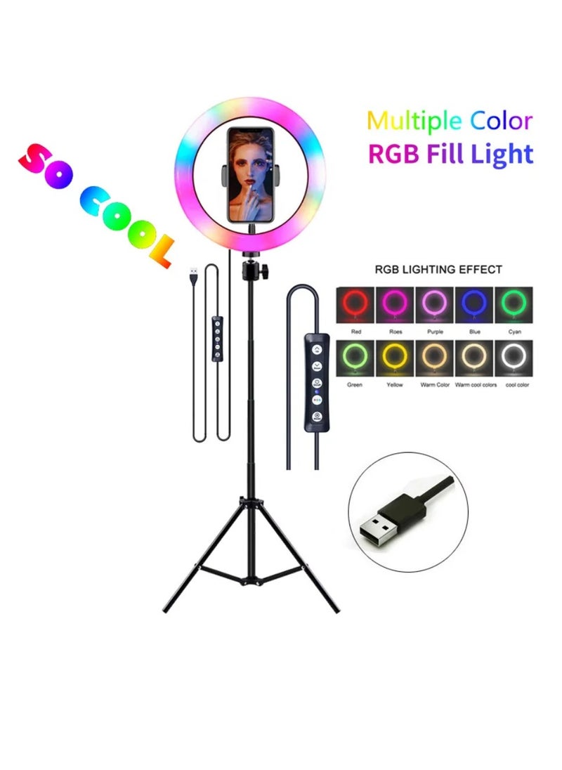 Digi Core ضوء حلقة RGB 16 بوصة مع حامل ثلاثي القوائم بارتفاع 2.1 متر ضوء سيلفي RGB وحامل هاتف 360 درجة للبث المباشر على يوتيوب وإنستجرام وتيك توك  - Image 3