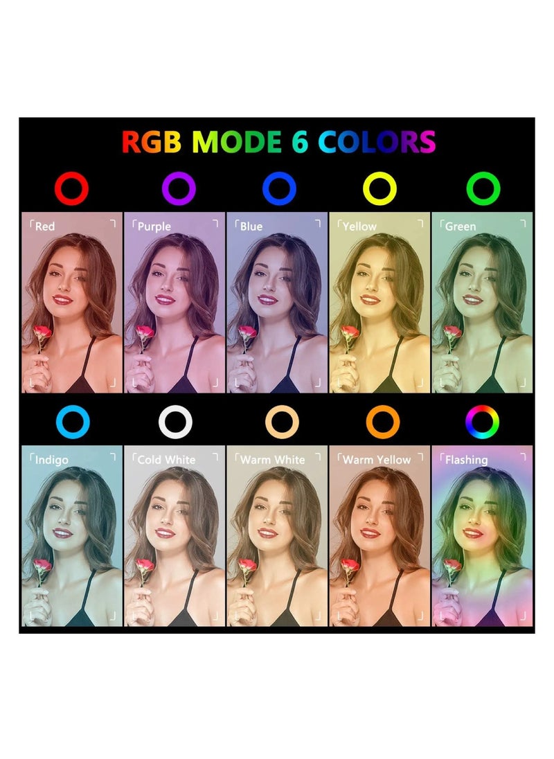 ضوء حلقة RGB 16 بوصة مع حامل ثلاثي القوائم بارتفاع 2.1 متر ضوء سيلفي RGB وحامل هاتف 360 درجة للبث المباشر على يوتيوب وإنستجرام وتيك توك