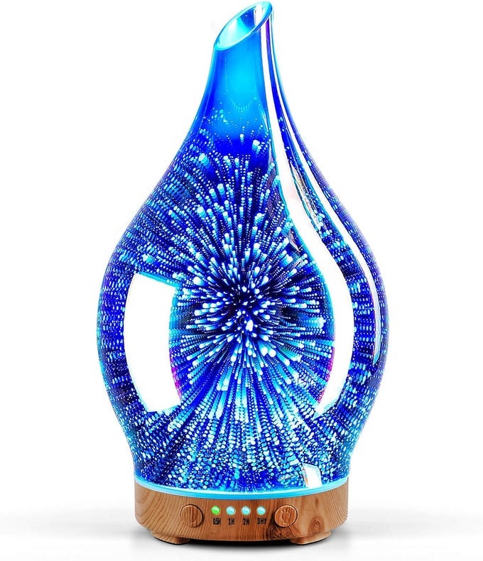 OIL DIFFUSER 3D GLASS AROMATHERAPY ULTRASONIC HUMIDIFIER, AIR REFRESH AUTO SHUT-OFF, TIMER SETTING, BPA FREE FOR HOME HOTEL YOGA LEISURE SPA GIFT 150ML LAST 6H