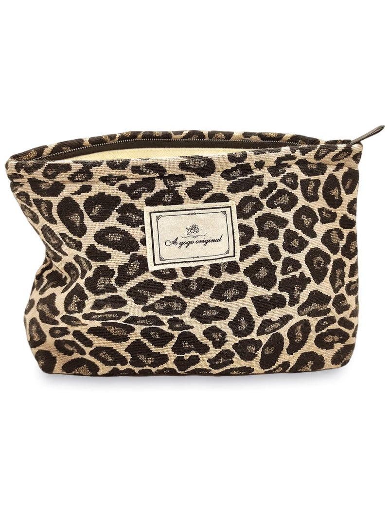 Makeup Bag for Women, Cosmetic Pouch Travel Makeup Bag Large Capacity Canvas Makeup Bag Makeup Organizer Bag with Zipper for Women and Girls (Leopard) - Image 1