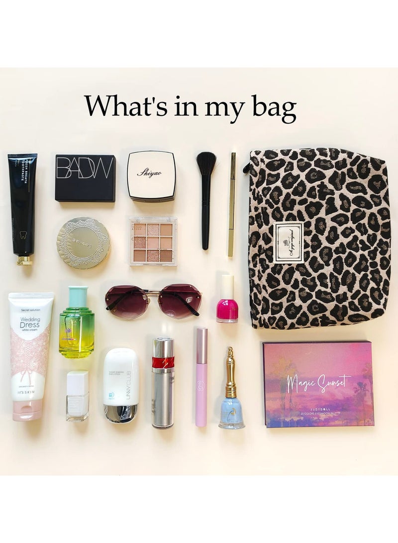 Makeup Bag for Women, Cosmetic Pouch Travel Makeup Bag Large Capacity Canvas Makeup Bag Makeup Organizer Bag with Zipper for Women and Girls (Leopard) - Image 4