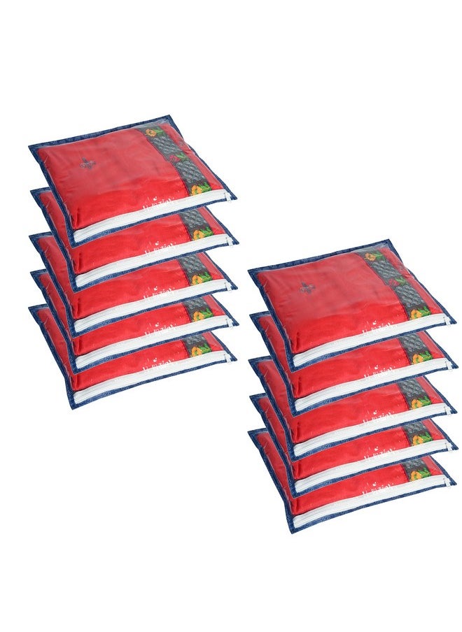 HomeStrap HomeStrap Non Woven Set Of 10 Printed Single Saree Cover/Clothes Storage Bags/Wardrobe Organiser With Transparent Top (Navy Blue1 Cm, 36 Cm)  - Image 1