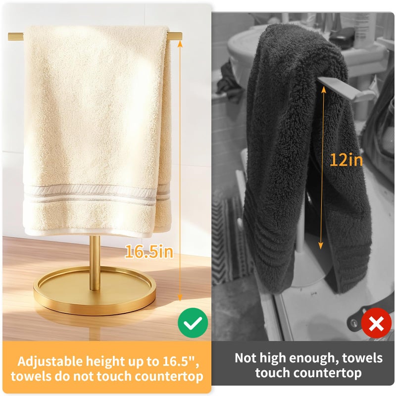 STWWO Hand Towel Holder Stand, T-Shape Countertop Hand Towel Stand for Bathroom Kitchen, Adjustable Hand Towel Holder, Gold - Image 3