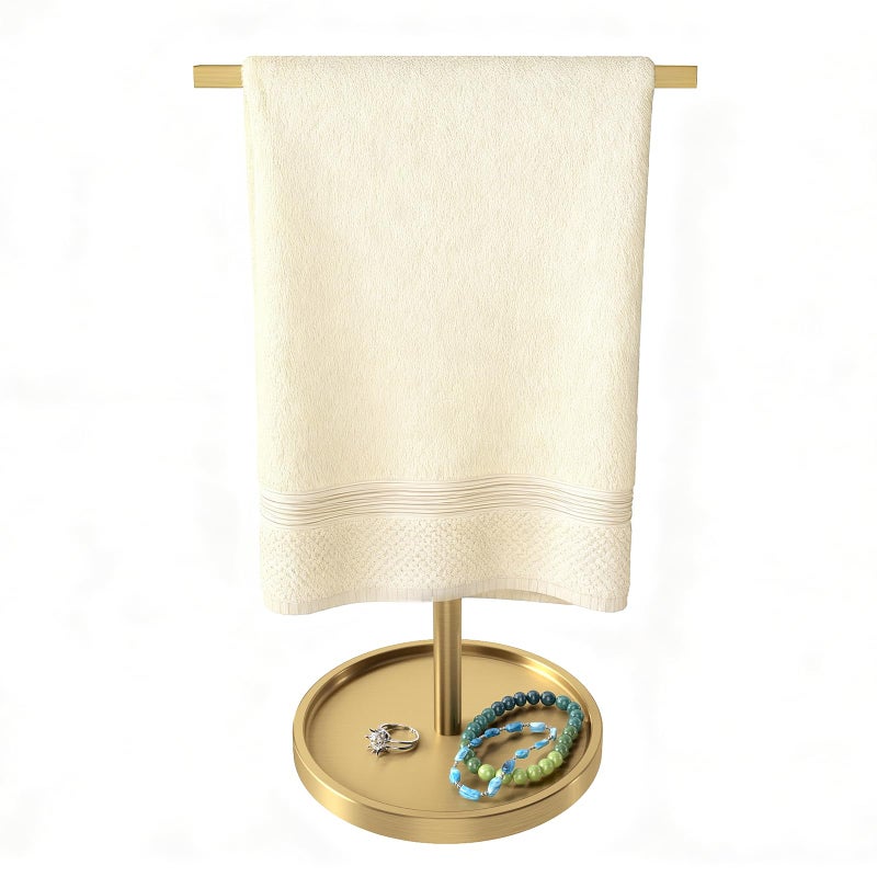 STWWO Hand Towel Holder Stand, T-Shape Countertop Hand Towel Stand for Bathroom Kitchen, Adjustable Hand Towel Holder, Gold - Image 1