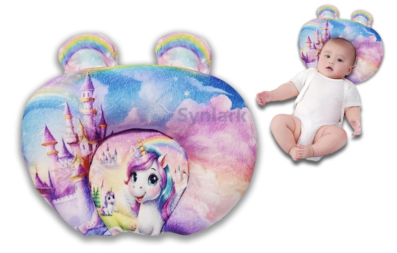 Synlark® Rai Baby Mustard Seed Pillow with Supersoft Fur Fabric | 0-18 Months Kids Pillow | Cartoon Prints | Infant Pillow for Sleep Bed Set | Head Shaping & Neck Support Cushion (Multicolor-Unicorn) - Image 1