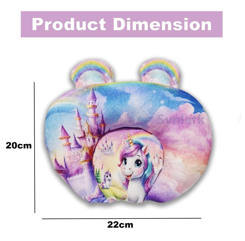 Synlark® Rai Baby Mustard Seed Pillow with Supersoft Fur Fabric | 0-18 Months Kids Pillow | Cartoon Prints | Infant Pillow for Sleep Bed Set | Head Shaping & Neck Support Cushion (Multicolor-Unicorn) - Image 4