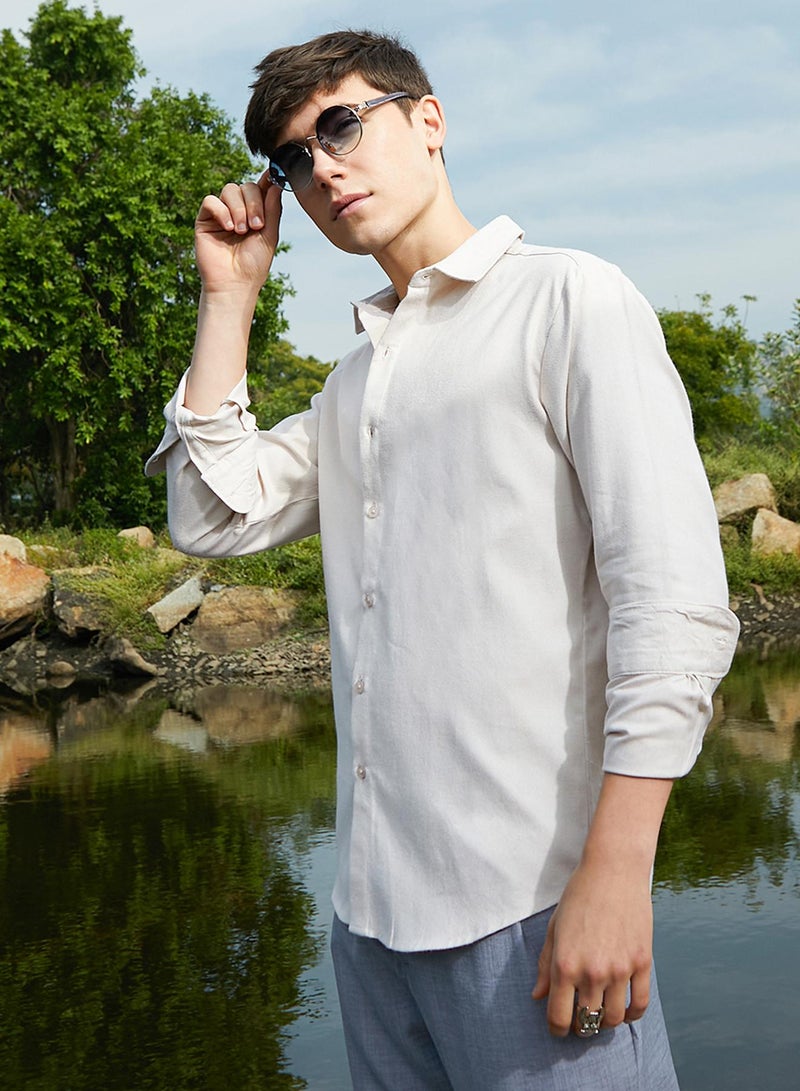 Campus Sutra Men's Daisy White Solid Regular Shirt  - Image 1