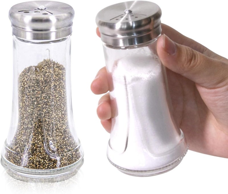Neodaco Salt & Pepper Shaker Set for Kitchen - 4 oz Clear Glass Salt & Pepper Shakers with Stainless Steel Lid, Adjustable Pour Holes, for Salts, Ground Peppercorn & Spices, Set of 2 - Image 1