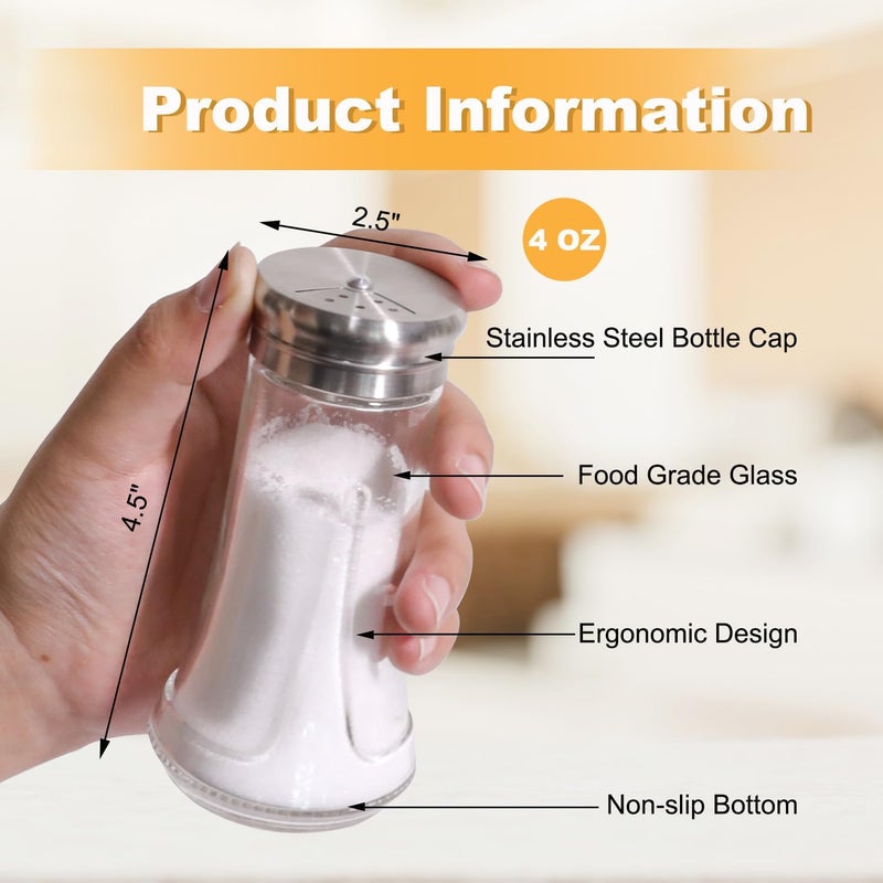 Neodaco Salt & Pepper Shaker Set for Kitchen - 4 oz Clear Glass Salt & Pepper Shakers with Stainless Steel Lid, Adjustable Pour Holes, for Salts, Ground Peppercorn & Spices, Set of 2 - Image 2