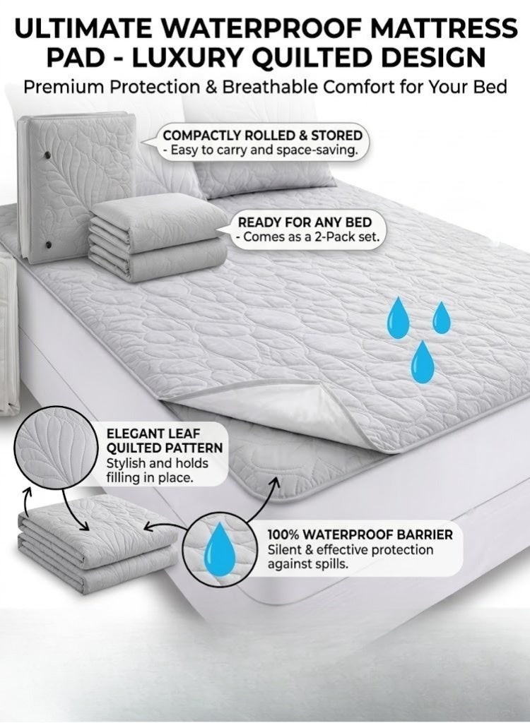 3-Piece Waterproof Quilted Mattress Protector Set – M Size (150×200+30 cm) with 2 Pillowcases, Breathable & Fitted Design - Image 2