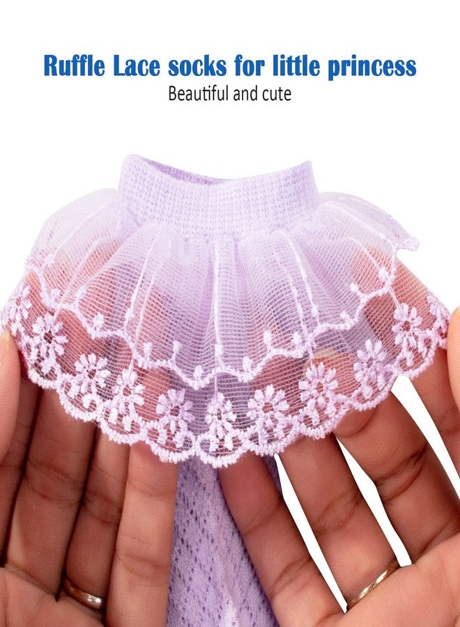 Looching 5 Pairs Toddler Baby Girls Ruffle Lace Trim Socks Eyelet Mesh Cotton Frilly Ankle Soft Dress Socks Kids Princess Socks 2-13T - Image 5