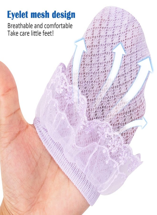Looching 5 Pairs Toddler Baby Girls Ruffle Lace Trim Socks Eyelet Mesh Cotton Frilly Ankle Soft Dress Socks Kids Princess Socks 2-13T - Image 4
