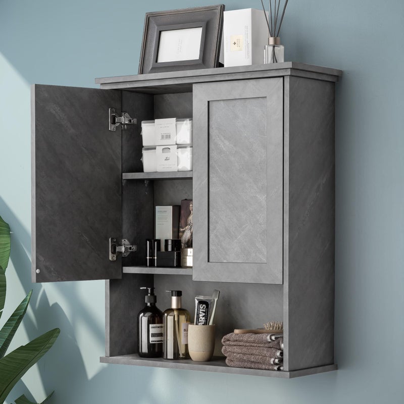 VANIRROR Bathroom Wall Cabinet Over Toilet Storage Cabinets 25x30 in Above Toilet Wood Medicine Cabinets for Bathroom Wall Mounted Cabinet with 2 Door  Adjustable Shelf Texture Grey