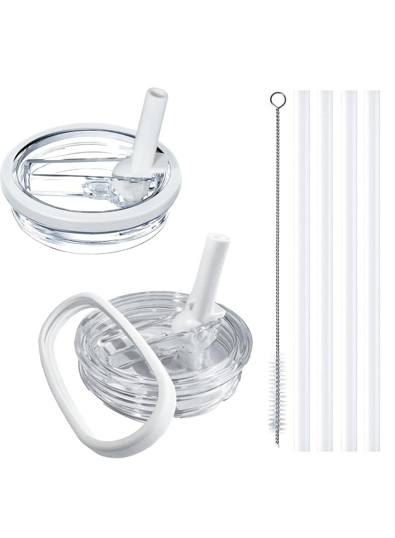 LuckSa 2 Pack Stanley Lid Replacement 40 oz, with Leak Proof and Flip Straw Lid, 4 straws and 1 straw brush, Stanley Cup Accessories, for Stanley Quencher H2.0 40 oz Tumbler (Only) (White) - Image 1