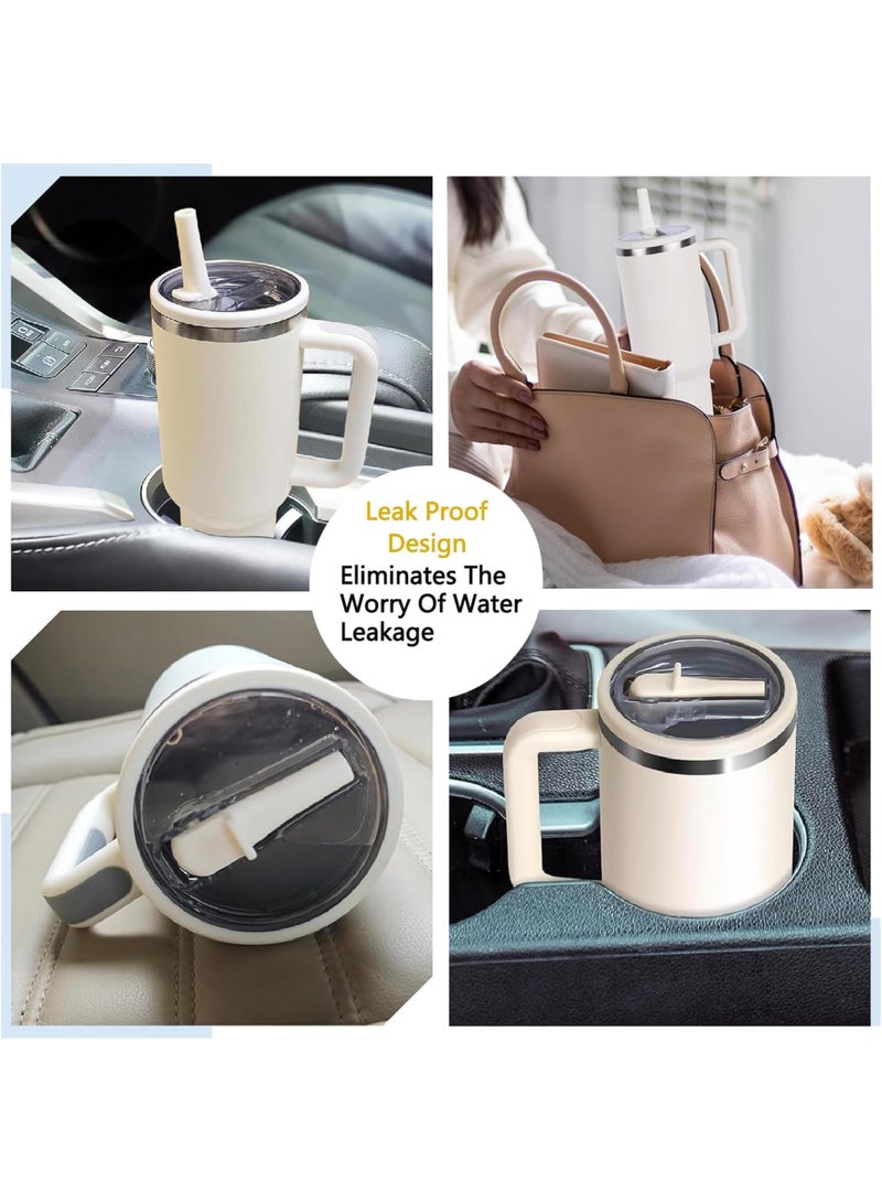 LuckSa 2 Pack Stanley Lid Replacement 40 oz, with Leak Proof and Flip Straw Lid, 4 straws and 1 straw brush, Stanley Cup Accessories, for Stanley Quencher H2.0 40 oz Tumbler (Only) (White) - Image 5