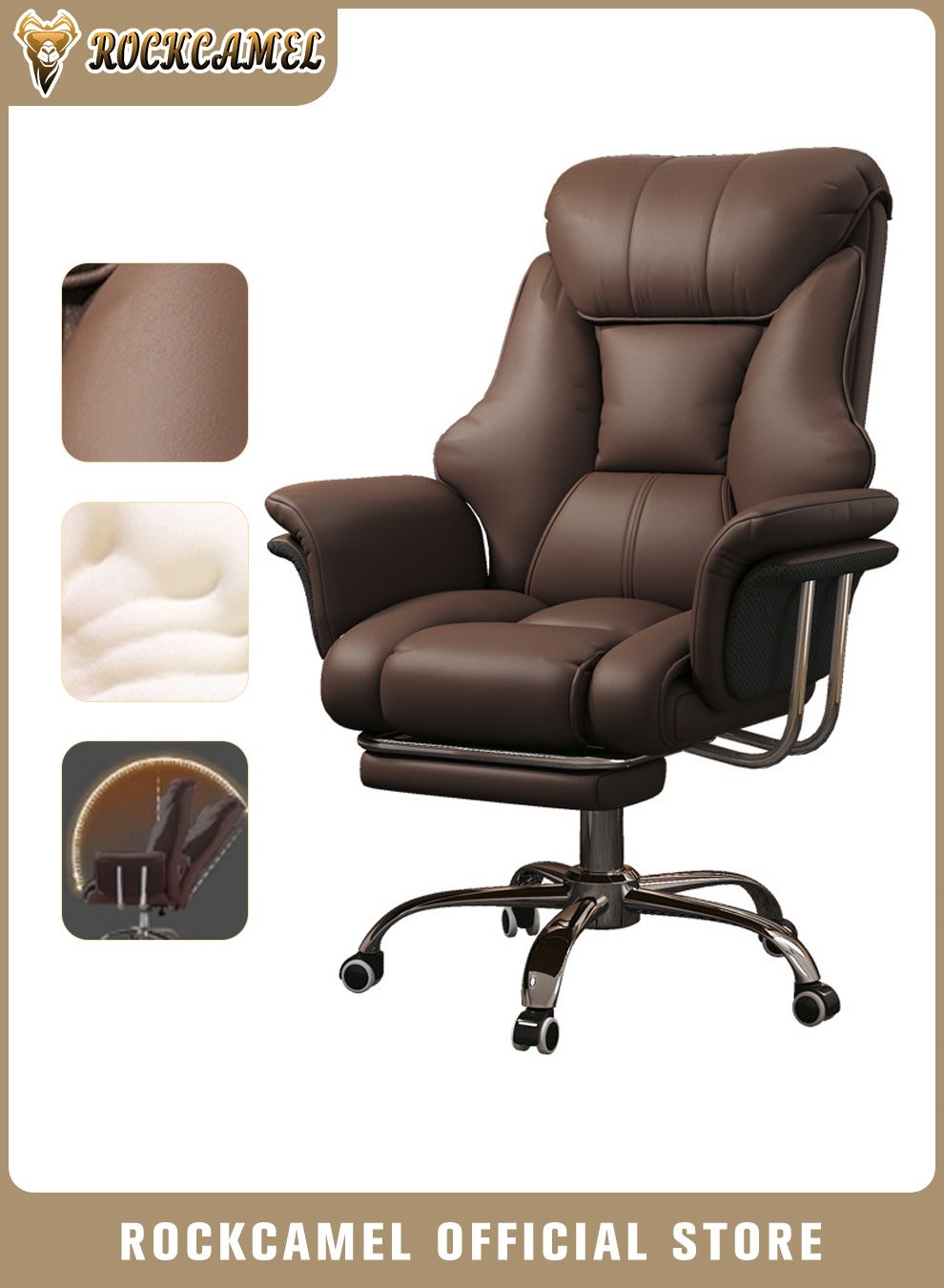 Big Office Chair Computer Chair with Retractable Footrest, Boss Chair with High Back Soft Leather 360° Swivel, High-Elastic Sponge Gaming Chair With Lumbar Support Suitable for Home or Office