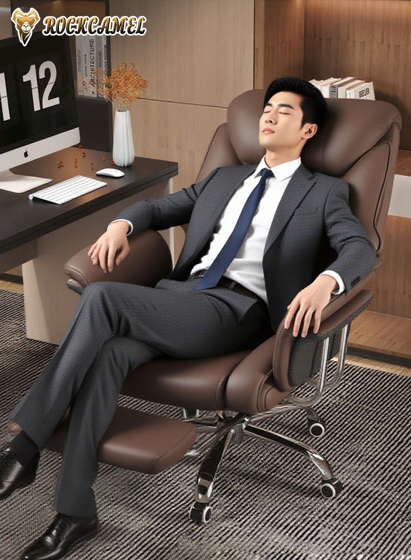 ROCKCAMEL Big Office Chair Computer Chair with Retractable Footrest, Boss Chair with High Back Soft Leather 360° Swivel, High-Elastic Sponge Gaming Chair With Lumbar Support Suitable for Home or Office - Image 3