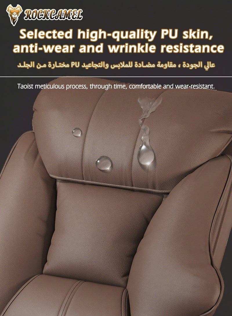 ROCKCAMEL Big Office Chair Computer Chair with Retractable Footrest, Boss Chair with High Back Soft Leather 360° Swivel, High-Elastic Sponge Gaming Chair With Lumbar Support Suitable for Home or Office - Image 5